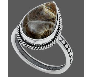 Flower Fossil Coral Ring size-8 SDR229380 R-1066, 10x16 mm