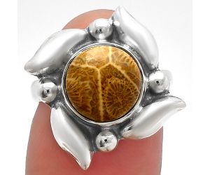 Flower Fossil Coral Ring size-6 SDR229479 R-1125, 10x10 mm