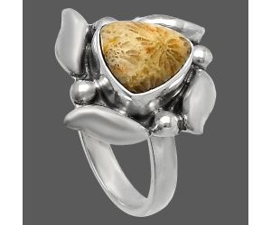 Flower Fossil Coral Ring size-6 SDR229480 R-1125, 9x9 mm