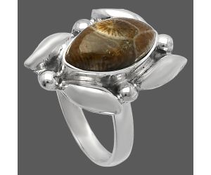 Flower Fossil Coral Ring size-7 SDR229495 R-1125, 7x14 mm