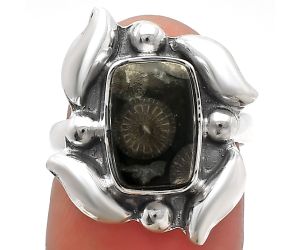 Black Flower Fossil Coral Ring size-6 SDR229511 R-1125, 8x11 mm
