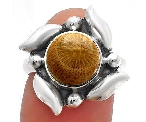 Flower Fossil Coral Ring size-8 SDR229512 R-1125, 10x10 mm