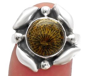 Flower Fossil Coral Ring size-7.5 SDR229550 R-1125, 10x10 mm