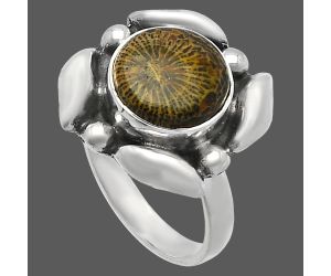 Flower Fossil Coral Ring size-7.5 SDR229550 R-1125, 10x10 mm
