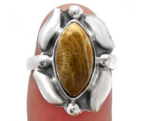 Flower Fossil Coral Ring size-6.5 SDR229552 R-1125, 8x15 mm
