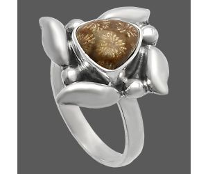 Flower Fossil Coral Ring size-6 SDR229554 R-1125, 8x8 mm