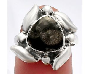 Black Flower Fossil Coral Ring size-7 SDR229592 R-1125, 10x10 mm