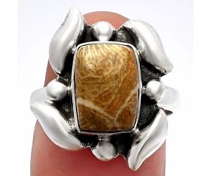 Flower Fossil Coral Ring size-7 SDR229595 R-1125, 8x11 mm