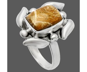 Flower Fossil Coral Ring size-7 SDR229595 R-1125, 8x11 mm