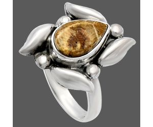 Flower Fossil Coral Ring size-6 SDR229598 R-1125, 7x11 mm