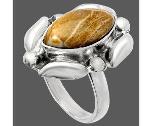 Flower Fossil Coral Ring size-6.5 SDR229600 R-1125, 8x15 mm