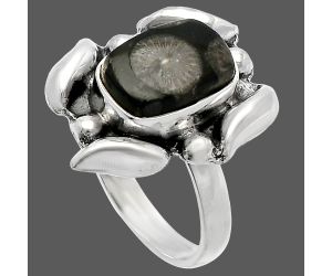 Black Flower Fossil Coral Ring size-8 SDR229617 R-1125, 8x12 mm