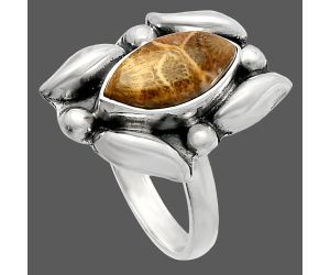 Flower Fossil Coral Ring size-8 SDR229636 R-1125, 7x13 mm