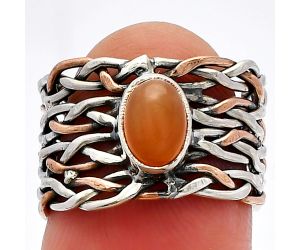 Two Tone - Peach Moonstone Ring size-5.5 SDR229971 R-1589, 7x5 mm