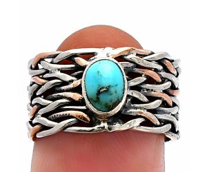 Two Tone - Natural Turquoise Morenci Mine Ring size-6.5 SDR229979 R-1589, 7x5 mm