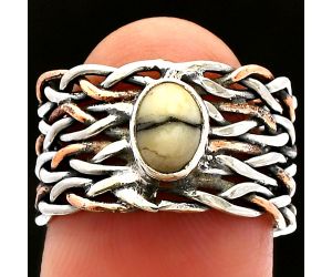Two Tone - Authentic White Buffalo Turquoise Nevada Ring size-6.5 SDR229993 R-1589, 7x5 mm