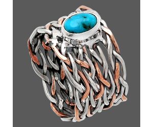 Two Tone - Natural Turquoise Morenci Mine Ring size-8 SDR230006 R-1589, 7x5 mm