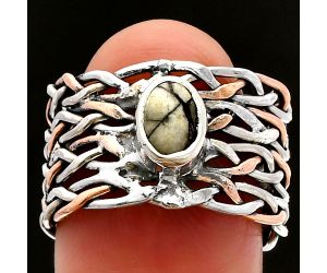 Two Tone - Authentic White Buffalo Turquoise Nevada Ring size-8 SDR230033 R-1589, 7x5 mm