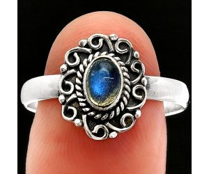 Blue Fire Labradorite Ring size-9 SDR230255 R-1322, 6x4 mm