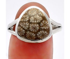 Flower Fossil Coral Ring size-9.5 SDR230438 R-1005, 12x12 mm