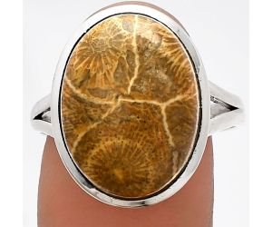Flower Fossil Coral Ring size-9.5 SDR230494 R-1005, 14x18 mm