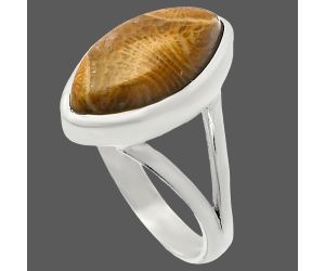 Flower Fossil Coral Ring size-8 SDR230516 R-1005, 8x16 mm