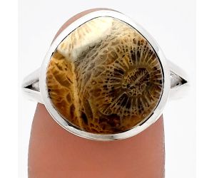 Flower Fossil Coral Ring size-9.5 SDR230526 R-1005, 15x15 mm