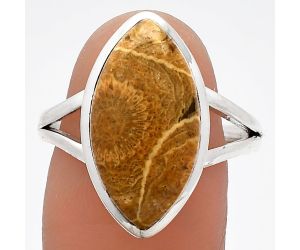 Flower Fossil Coral Ring size-9.5 SDR230564 R-1005, 10x19 mm