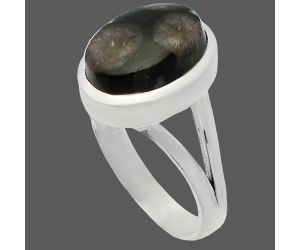 Black Flower Fossil Coral Ring size-7 SDR230585 R-1005, 9x12 mm