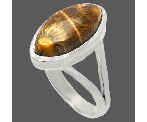 Flower Fossil Coral Ring size-8 SDR230657 R-1005, 8x16 mm