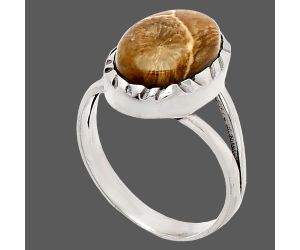 Flower Fossil Coral Ring size-7 SDR230700 R-1074, 9x13 mm