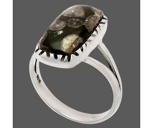Black Flower Fossil Coral Ring size-9 SDR230730 R-1074, 9x16 mm