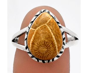 Flower Fossil Coral Ring size-9 SDR230799 R-1074, 11x15 mm