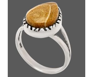 Flower Fossil Coral Ring size-9 SDR230799 R-1074, 11x15 mm