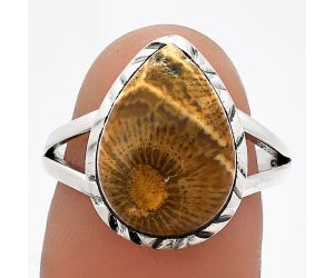 Flower Fossil Coral Ring size-8 SDR230820 R-1074, 11x15 mm