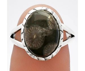 Black Flower Fossil Coral Ring size-6.5 SDR230878 R-1074, 10x14 mm