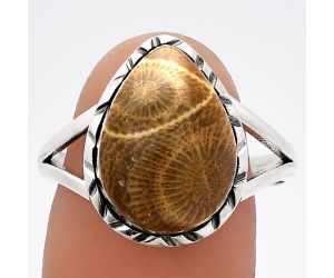Flower Fossil Coral Ring size-9.5 SDR230901 R-1074, 11x15 mm