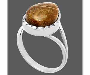 Flower Fossil Coral Ring size-9.5 SDR230901 R-1074, 11x15 mm