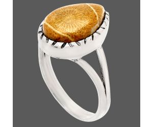 Flower Fossil Coral Ring size-9 SDR230967 R-1074, 11x15 mm