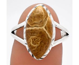 Flower Fossil Coral Ring size-8 SDR230986 R-1074, 9x17 mm