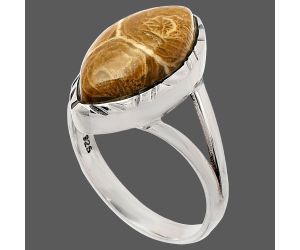 Flower Fossil Coral Ring size-8 SDR230986 R-1074, 9x17 mm