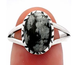 Snow Flake Obsidian Ring size-8.5 SDR231006 R-1074, 9x12 mm