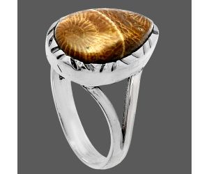 Flower Fossil Coral Ring size-8 SDR231013 R-1074, 11x15 mm