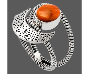 Crescent Moon - Red Sponge Coral Ring size-6 SDR231027 R-1454, 6x8 mm