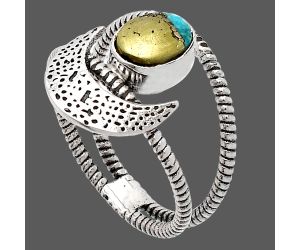 Crescent Moon - Kingman Turquoise With Pyrite Ring size-8.5 SDR231034 R-1454, 6x8 mm