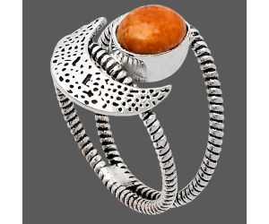 Crescent Moon - Red Sponge Coral Ring size-8 SDR231042 R-1454, 6x8 mm