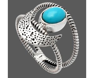 Crescent Moon - Natural Turquoise Morenci Mine Ring size-7.5 SDR231046 R-1454, 6x8 mm