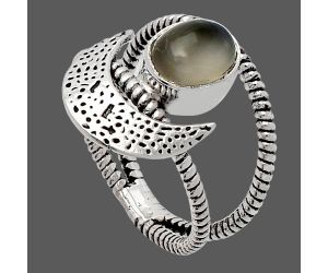 Crescent Moon - Gray Moonstone Ring size-6 SDR231048 R-1454, 6x8 mm