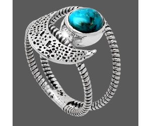 Crescent Moon - Natural Turquoise Morenci Mine Ring size-7 SDR231088 R-1454, 6x8 mm