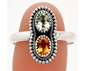 Prasiolite (Green Amethyst) and Padparadscha Sapphire Ring size-9.5 SDR231260 R-1386, 6x4 mm